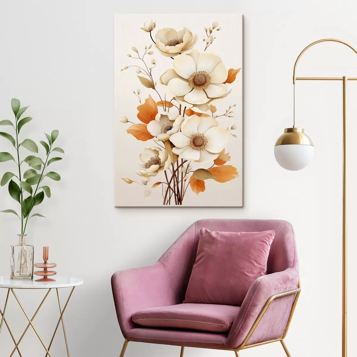 carta da parati Fiori chiari su sfondo beige nr. s44549