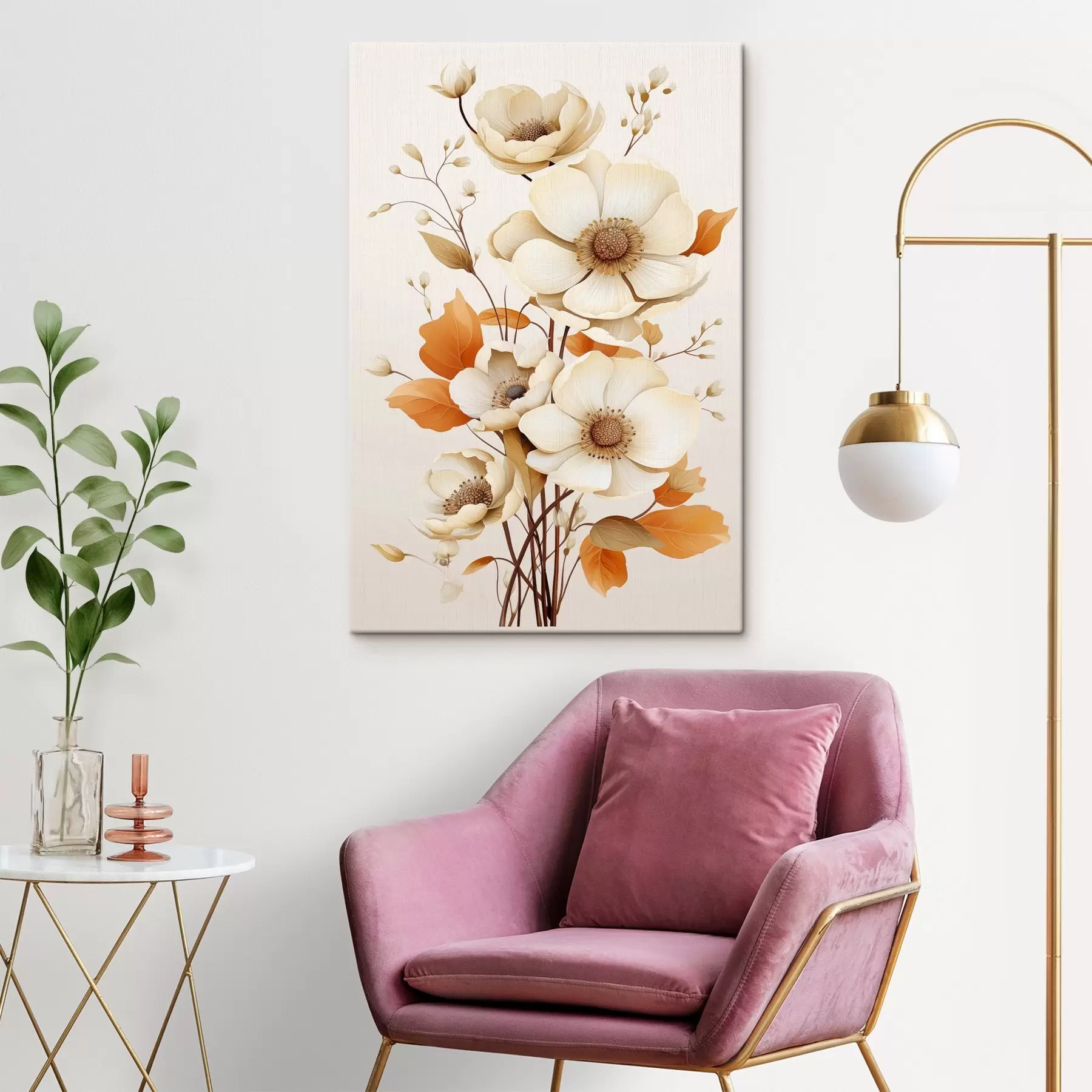 carta da parati Fiori chiari su sfondo beige nr. s44549