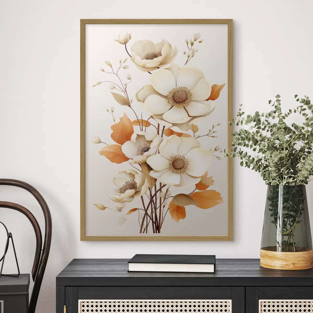 Poster Fiori chiari su sfondo beige f44549
