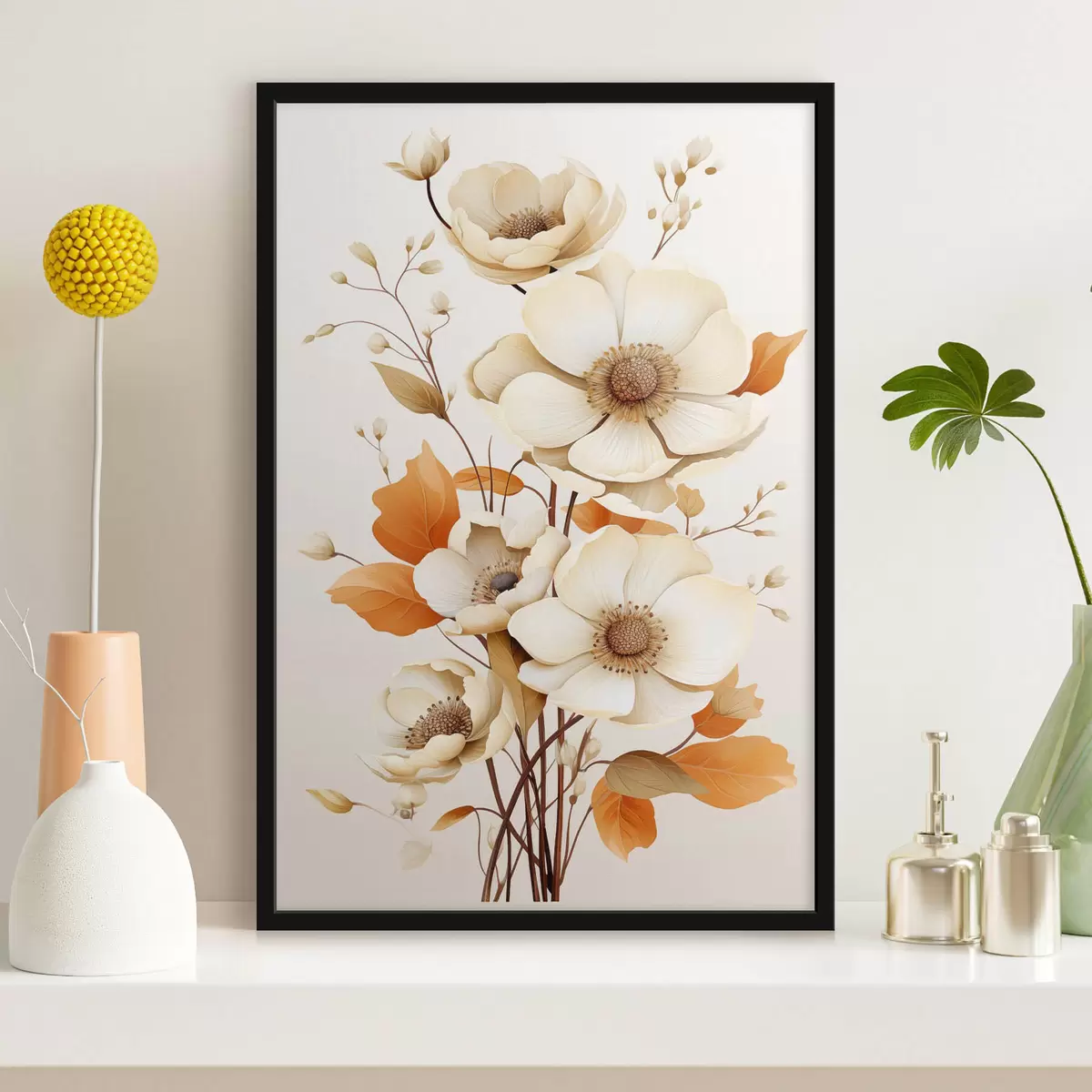 Poster Fiori chiari su sfondo beige f44549