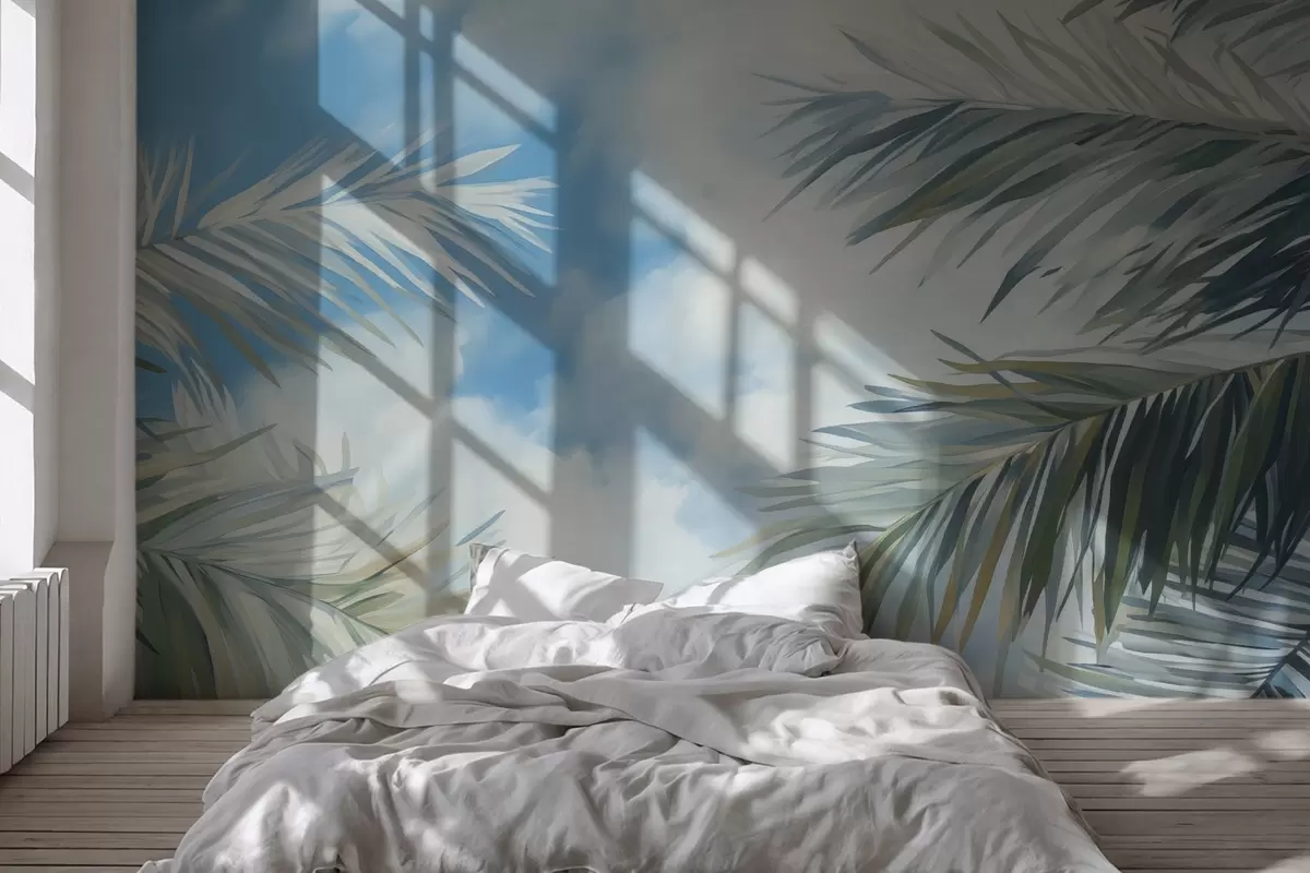 carta da parati Foglie di palma contro il cielo nr. w04361