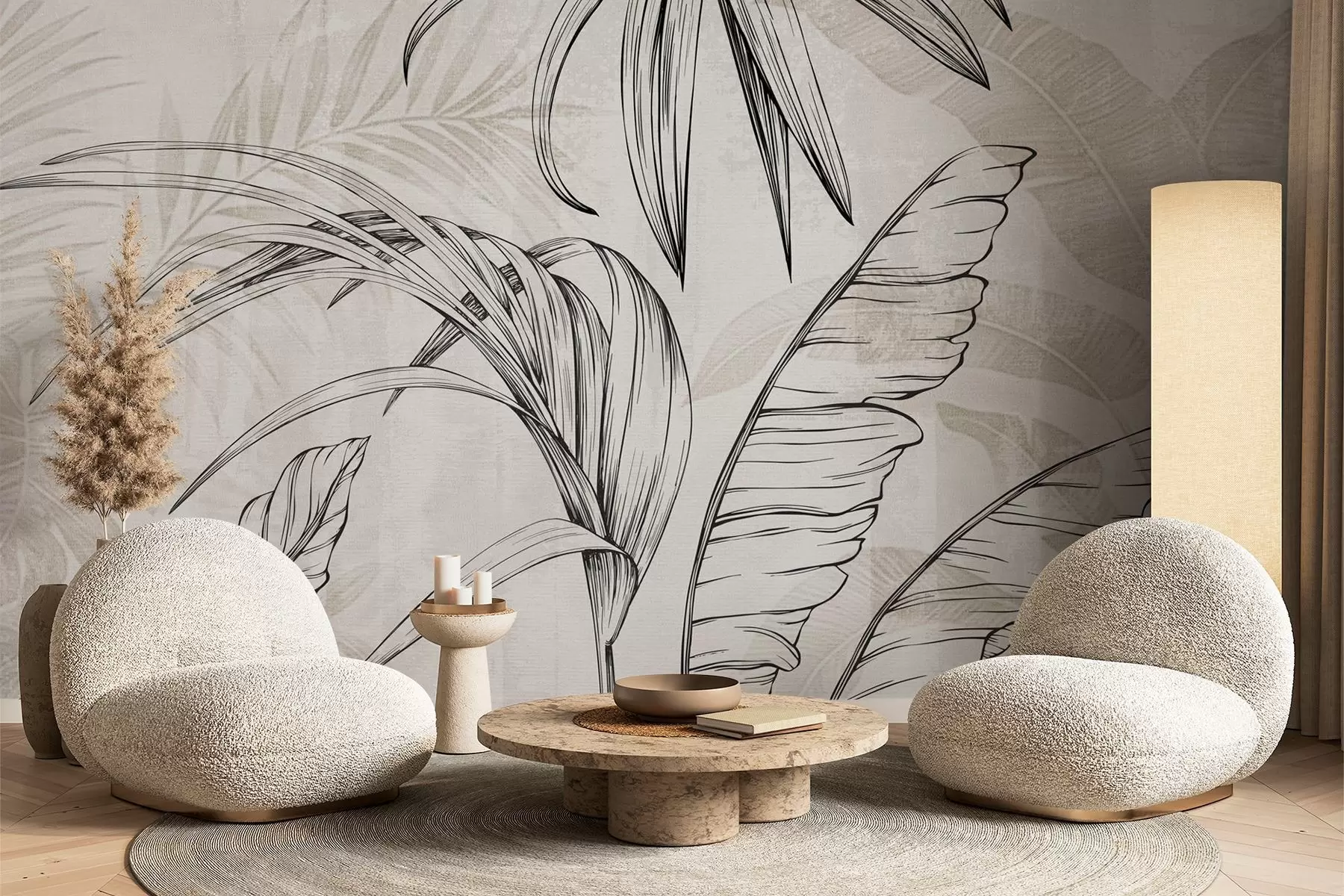 carta da parati Foglie su sfondo con imitazione di sfocatura e texture nr. w04362