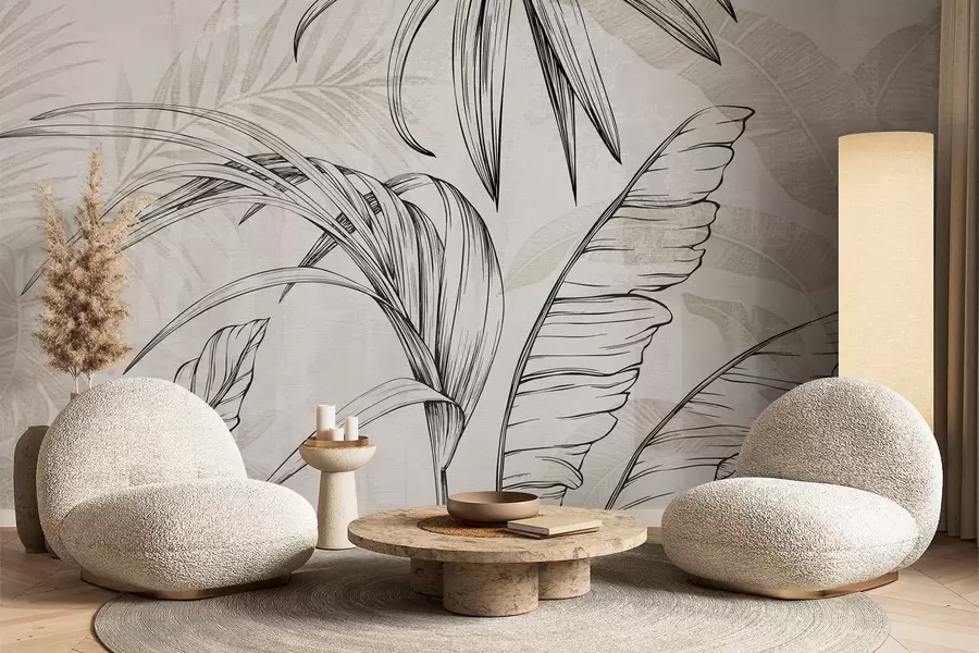 carta da parati Foglie su sfondo con imitazione di sfocatura e texture nr. w04362