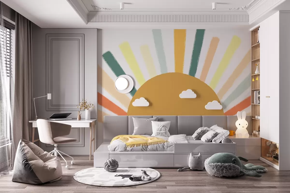 carta da parati Sole astratto con raggi colorati nr. w04352