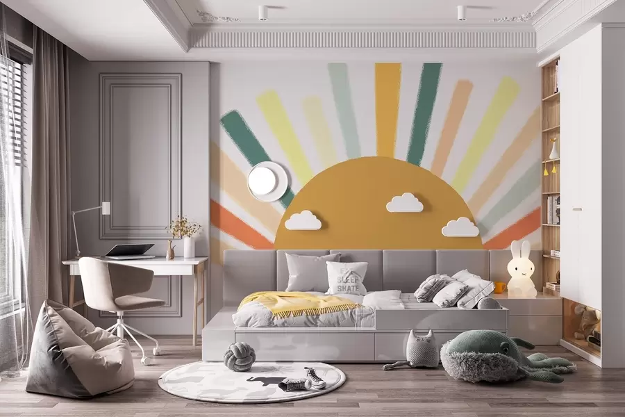 carta da parati Sole astratto con raggi colorati nr. w04352