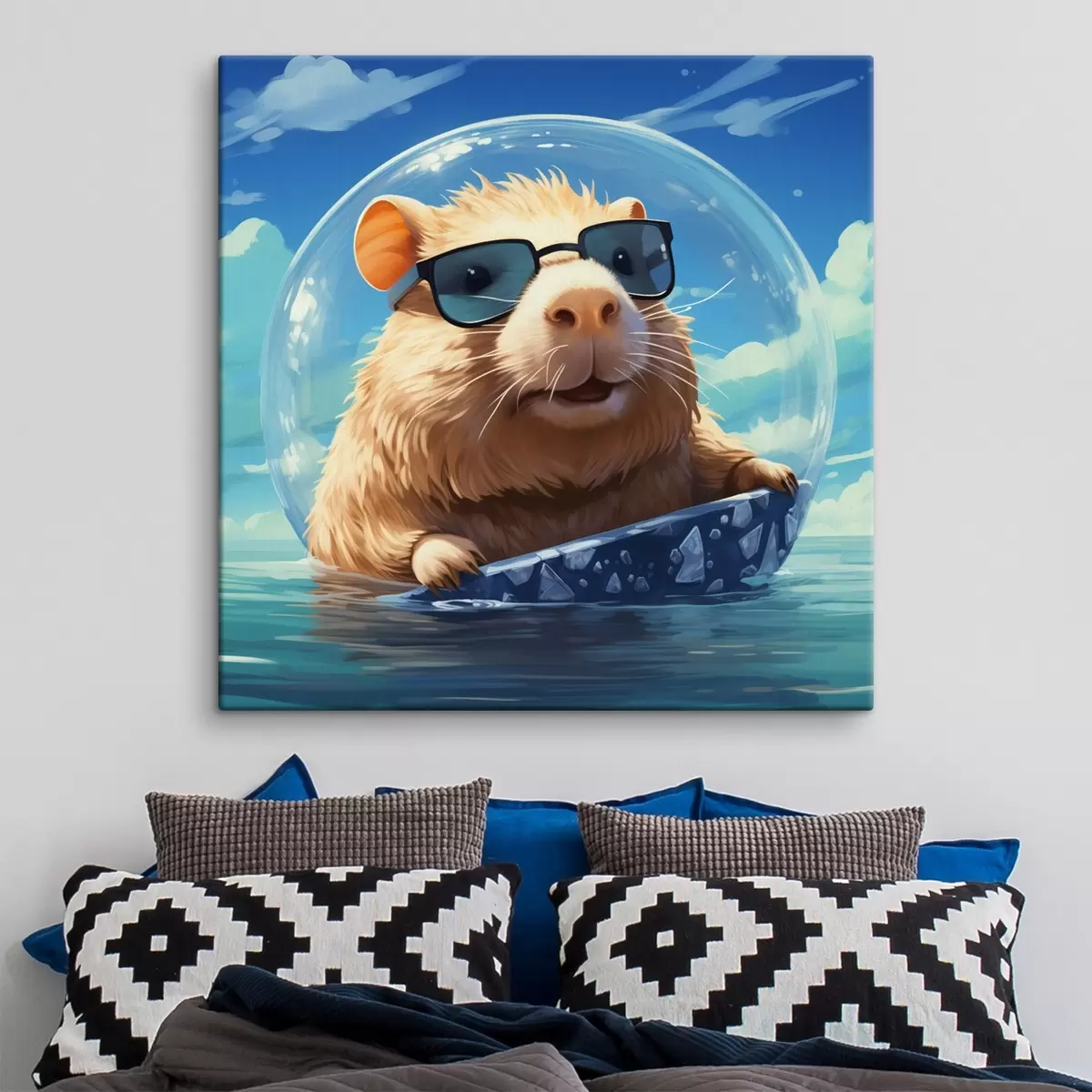 carta da parati Allegro capibara in una bolla trasparente sull'acqua nr. s45029