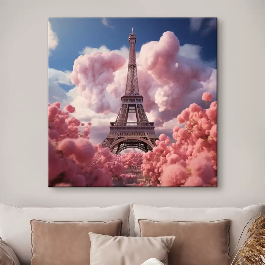 carta da parati Torre Eiffel tra le nuvole rosa in stile fantasy nr. s45036