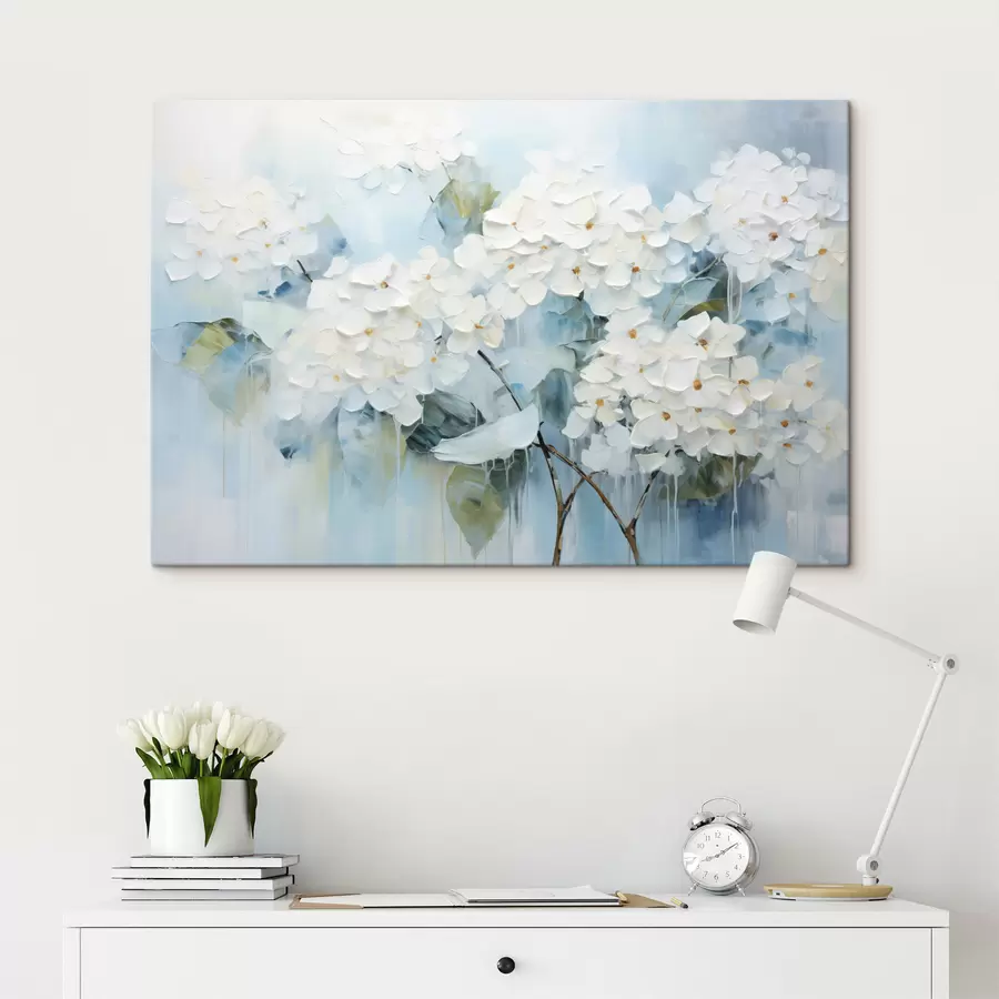 carta da parati Ortensie bianche in fiore in stile pittura ad olio nr. s45051