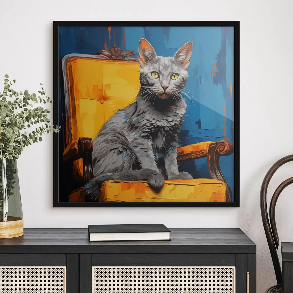 Poster Ritratto artistico di gatto su sfondo blu f45030