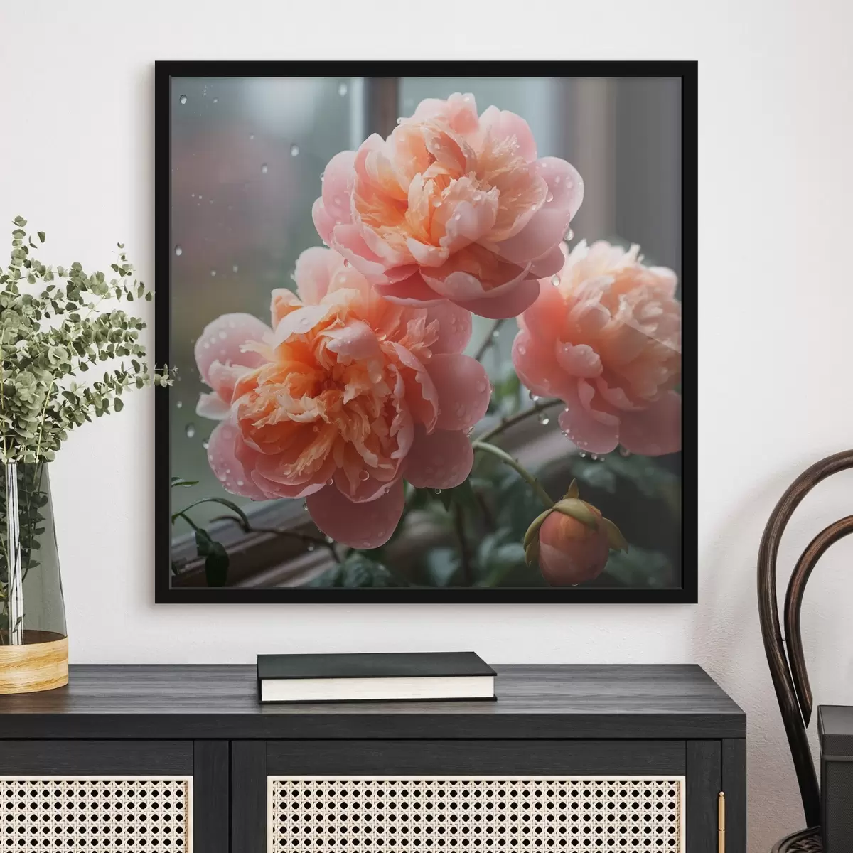 Poster Tre peonie con rugiada nella luce del mattino f45033
