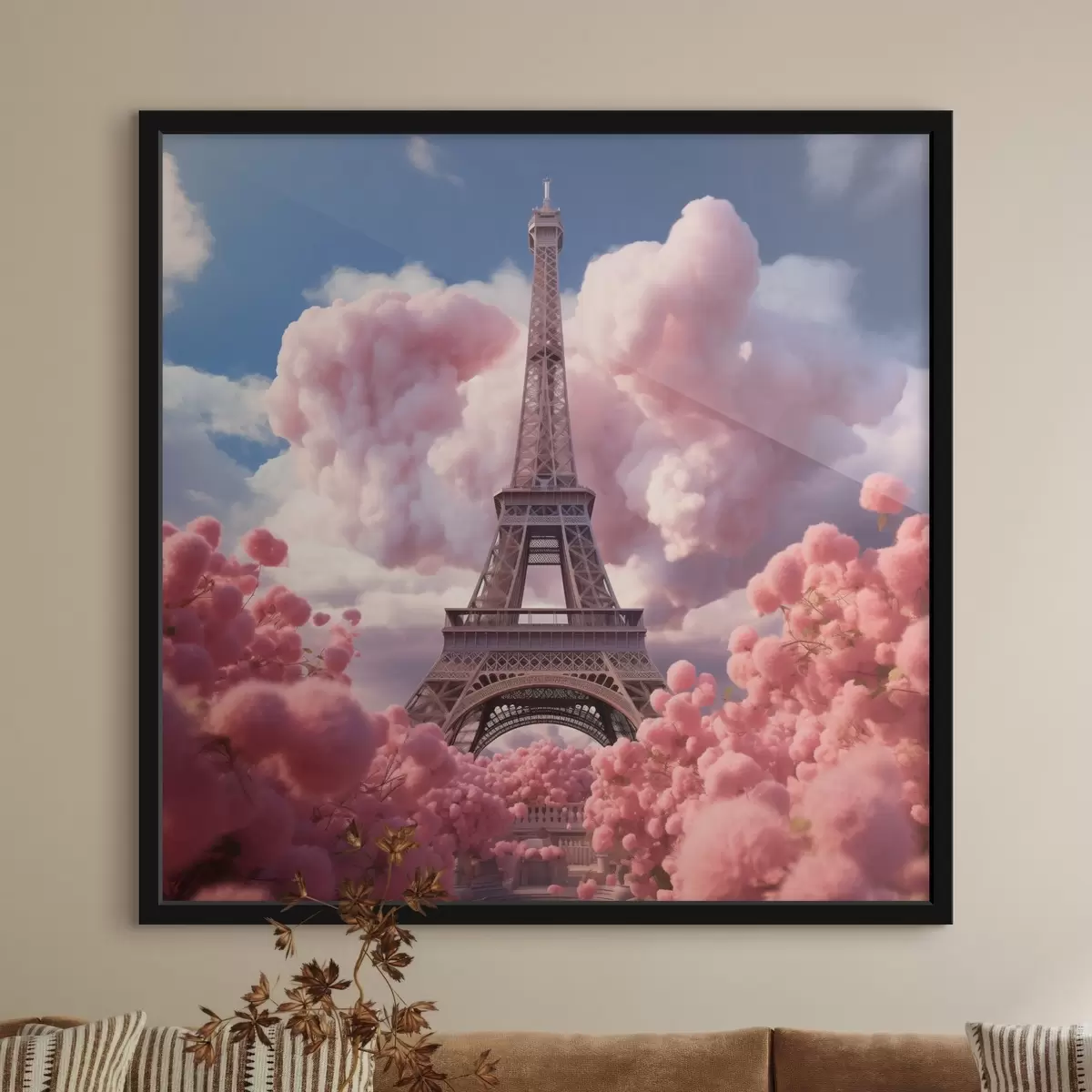 Poster Torre Eiffel tra le nuvole rosa in stile fantasy f45036