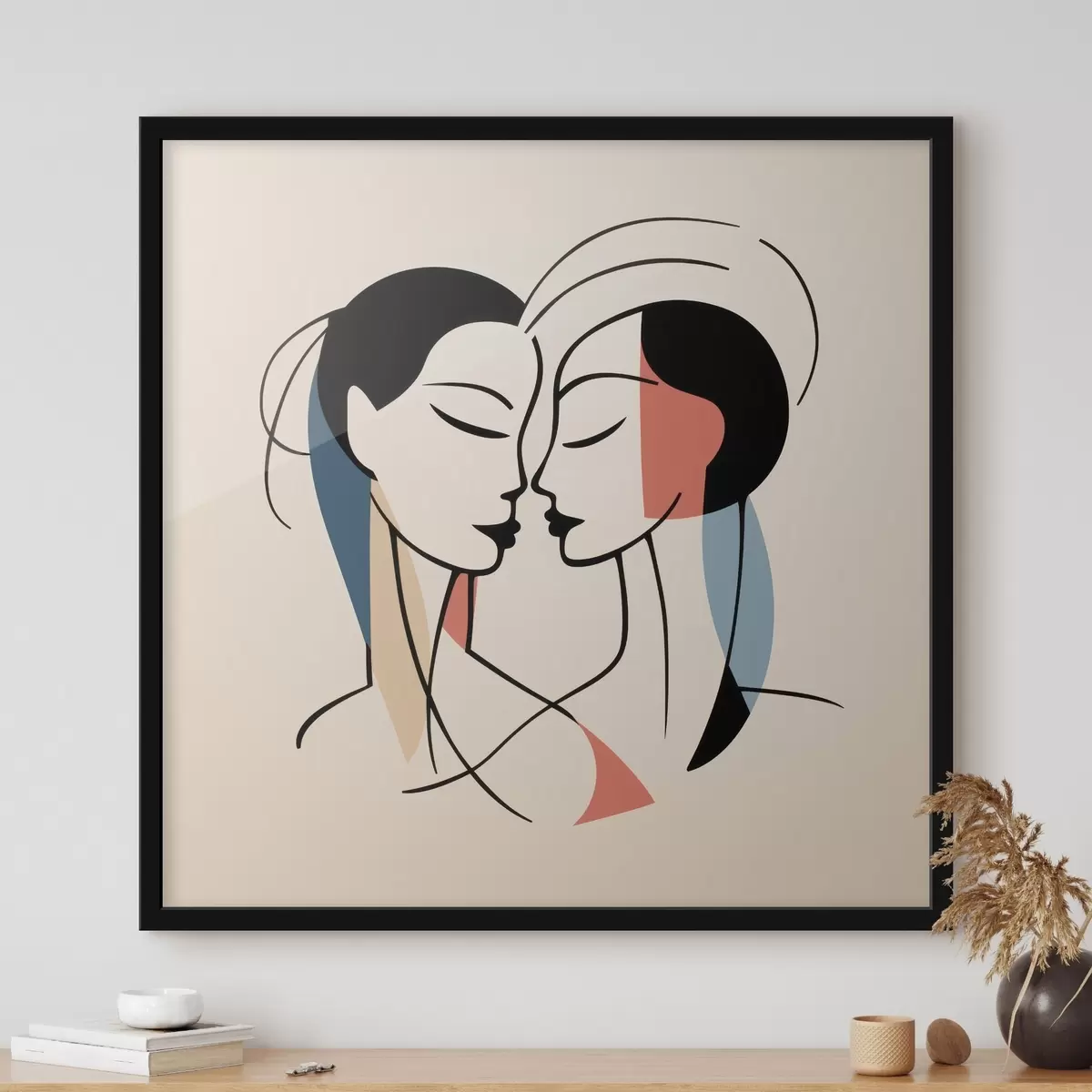 Poster Due volti in stile astratto con elementi colorati f45037