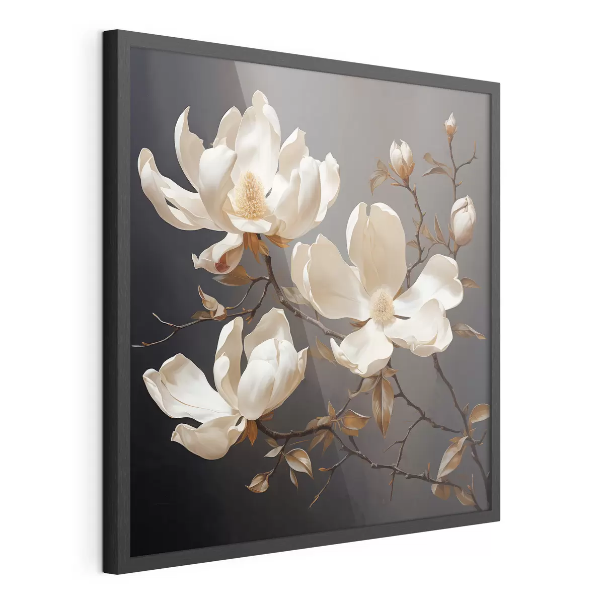 Poster Magnolie bianche su sfondo scuro in stile pittorico f45038