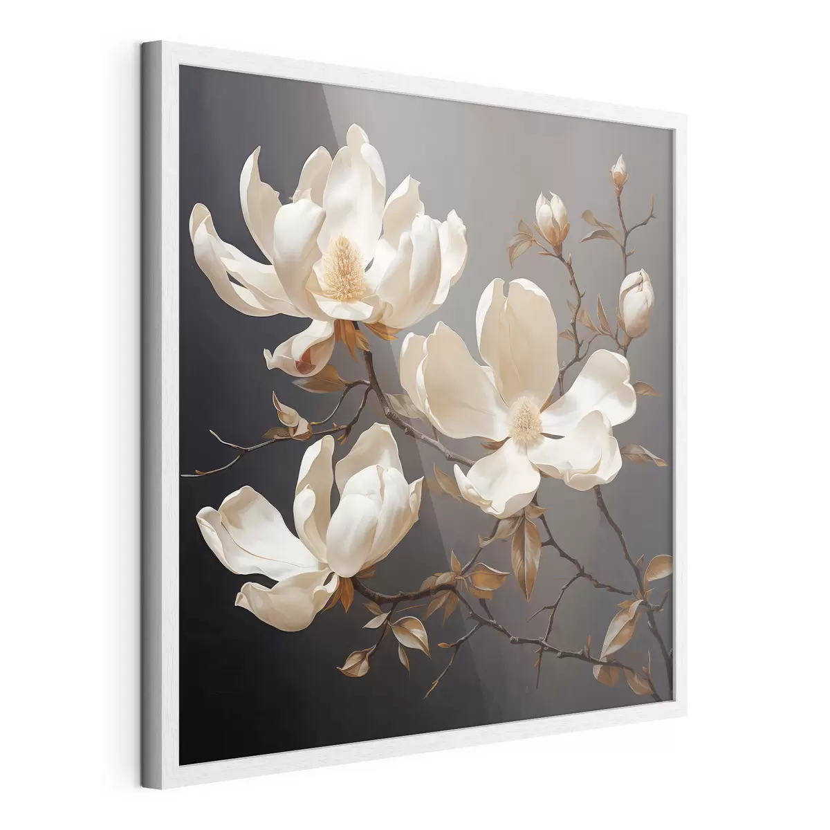 Poster Magnolie bianche su sfondo scuro in stile pittorico f45038