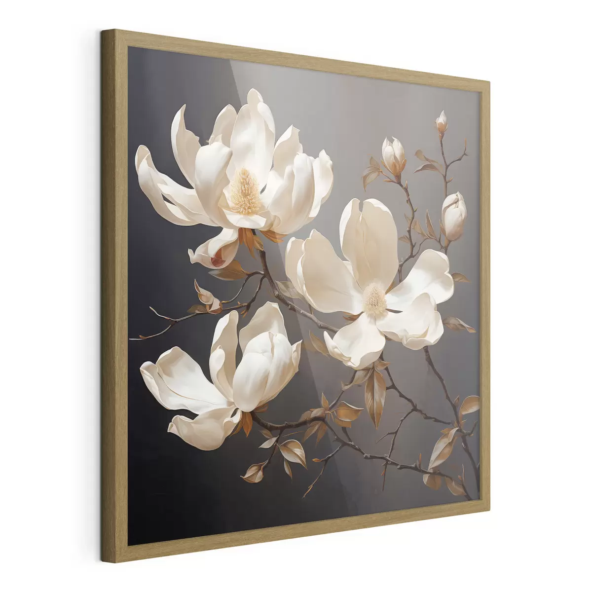 Poster Magnolie bianche su sfondo scuro in stile pittorico f45038