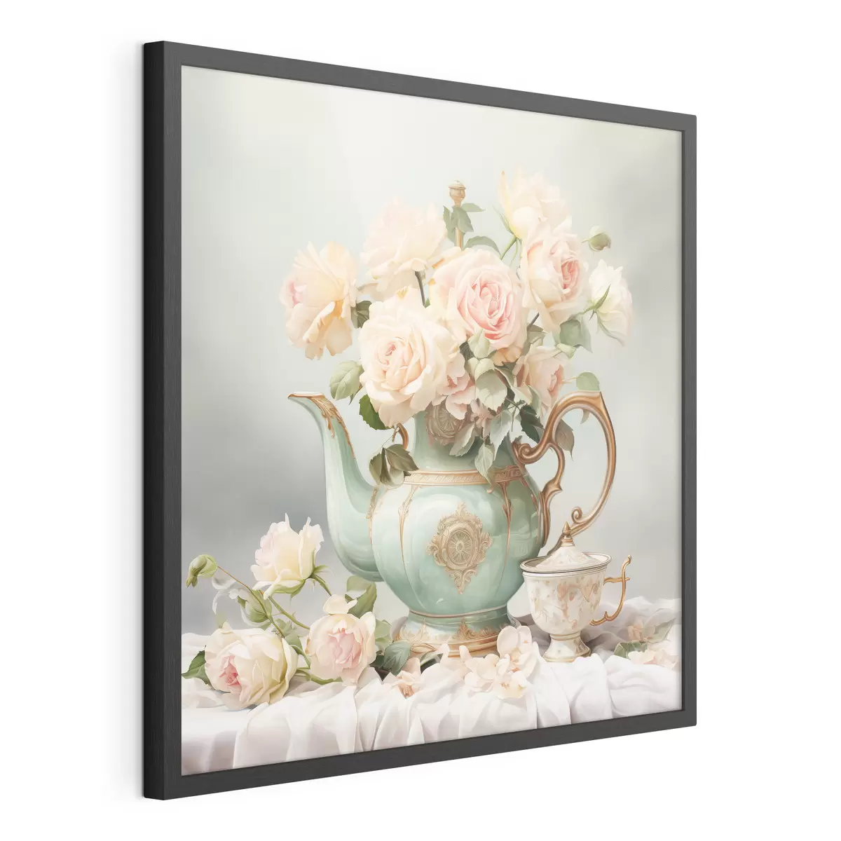 Poster Natura morta con rose delicate in un set da tè f45045