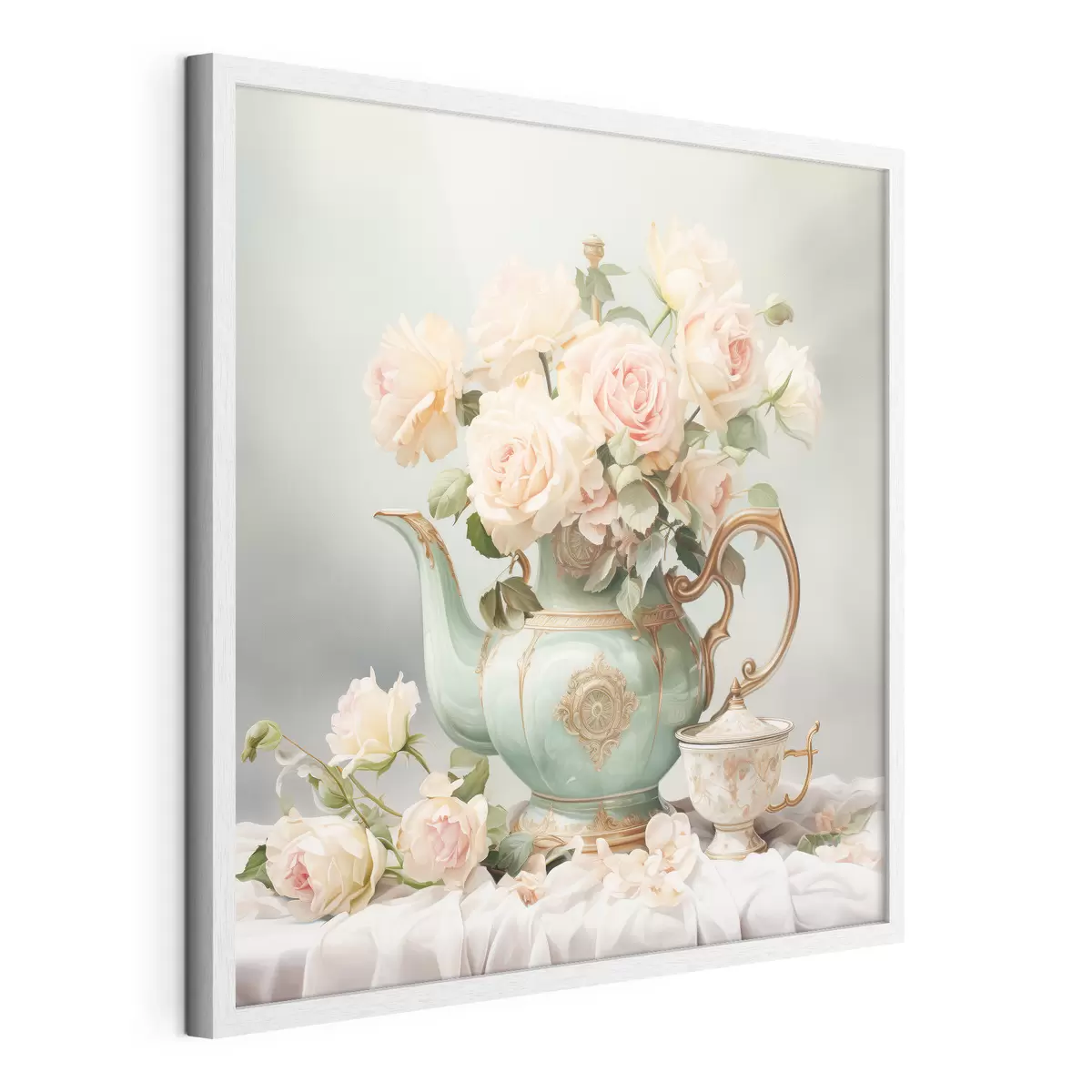 Poster Natura morta con rose delicate in un set da tè f45045