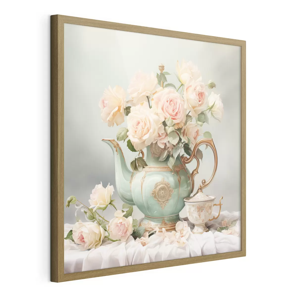 Poster Natura morta con rose delicate in un set da tè f45045
