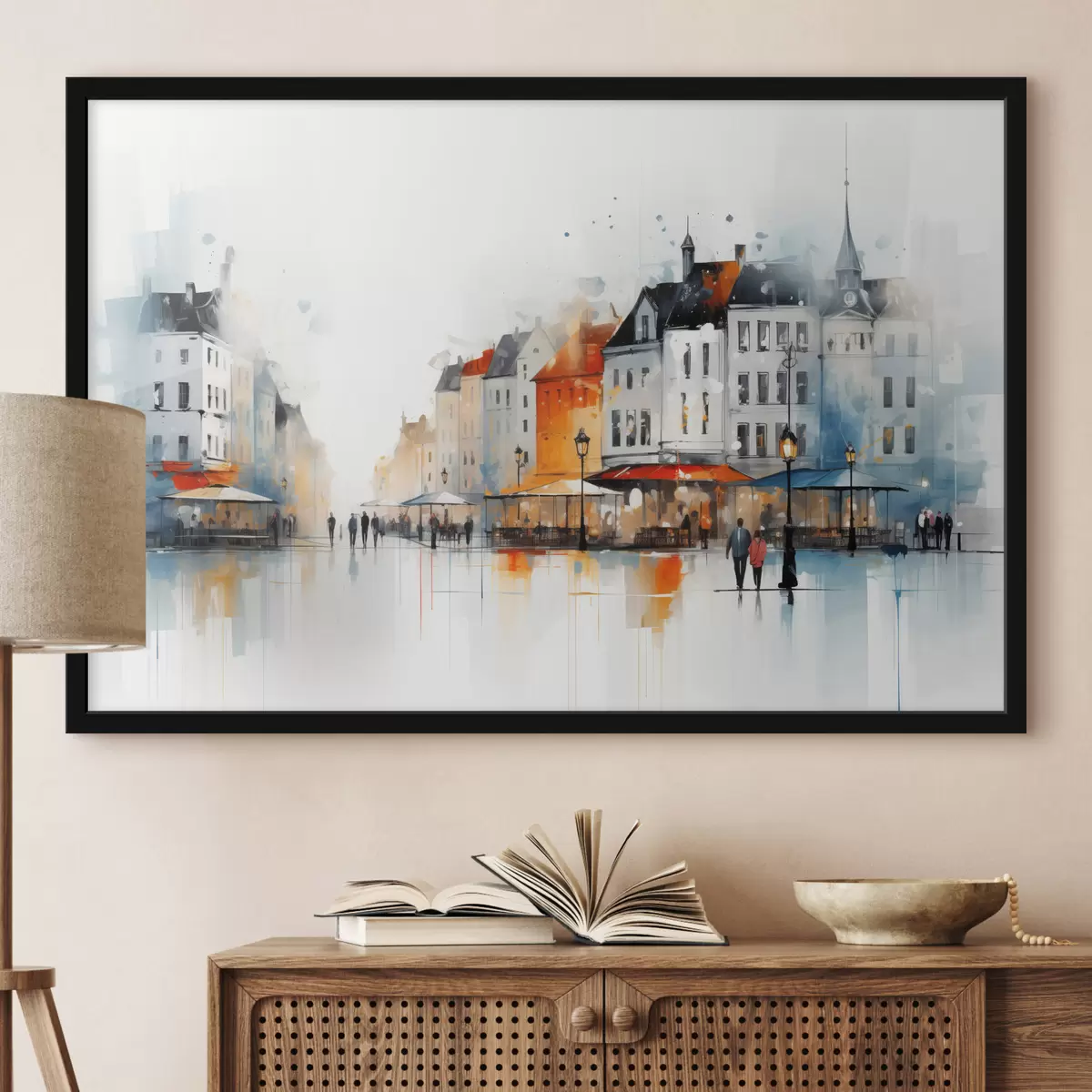 Poster Scena di strada con edifici e persone in stile artistico f45050