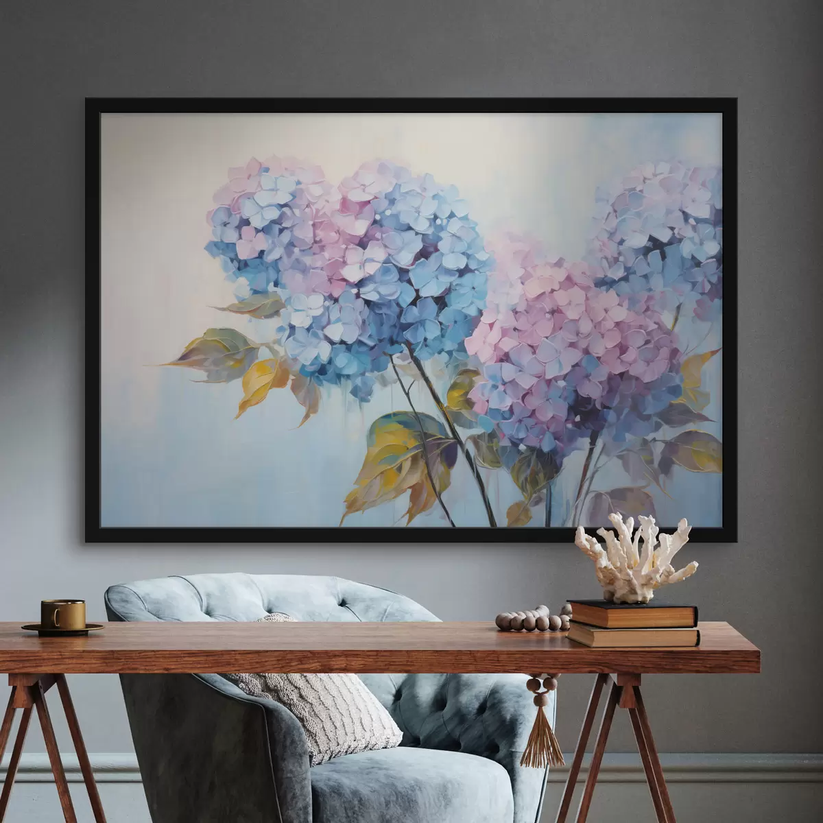 Poster Fiori astratti di ortensia in tonalità tenui f45056