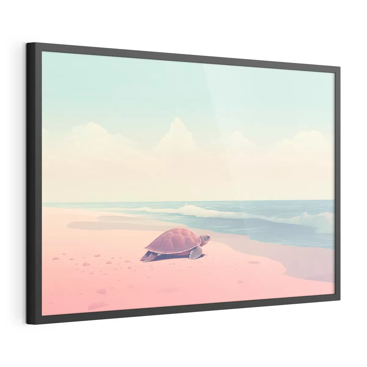 Poster Tartaruga marina su una spiaggia rosa: paesaggio minimalista f45059