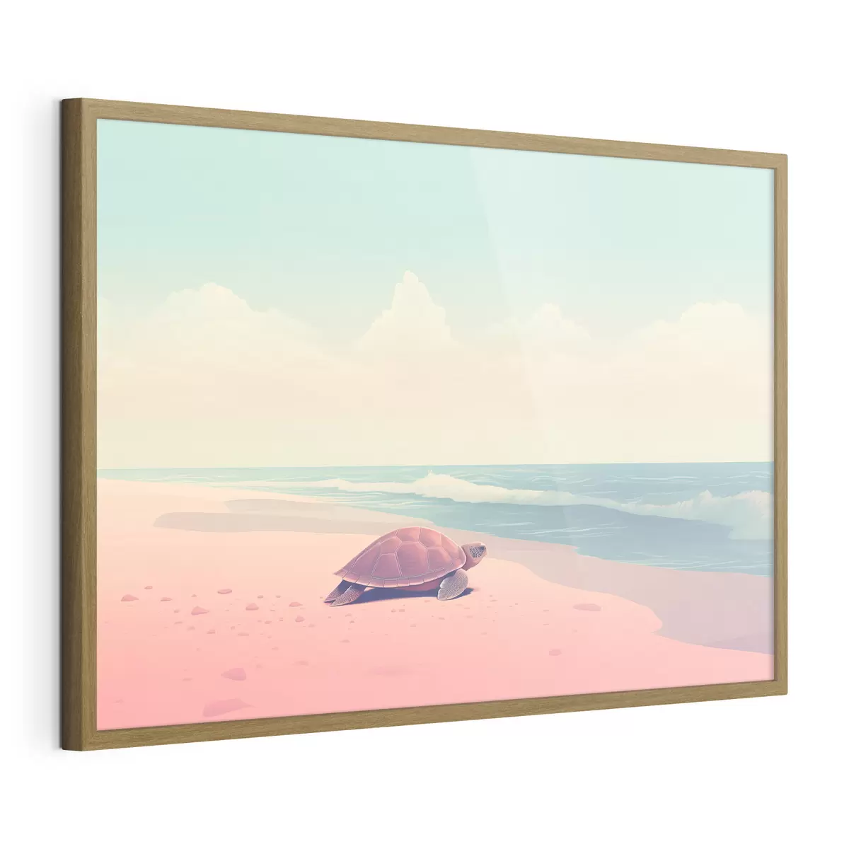 Poster Tartaruga marina su una spiaggia rosa: paesaggio minimalista f45059