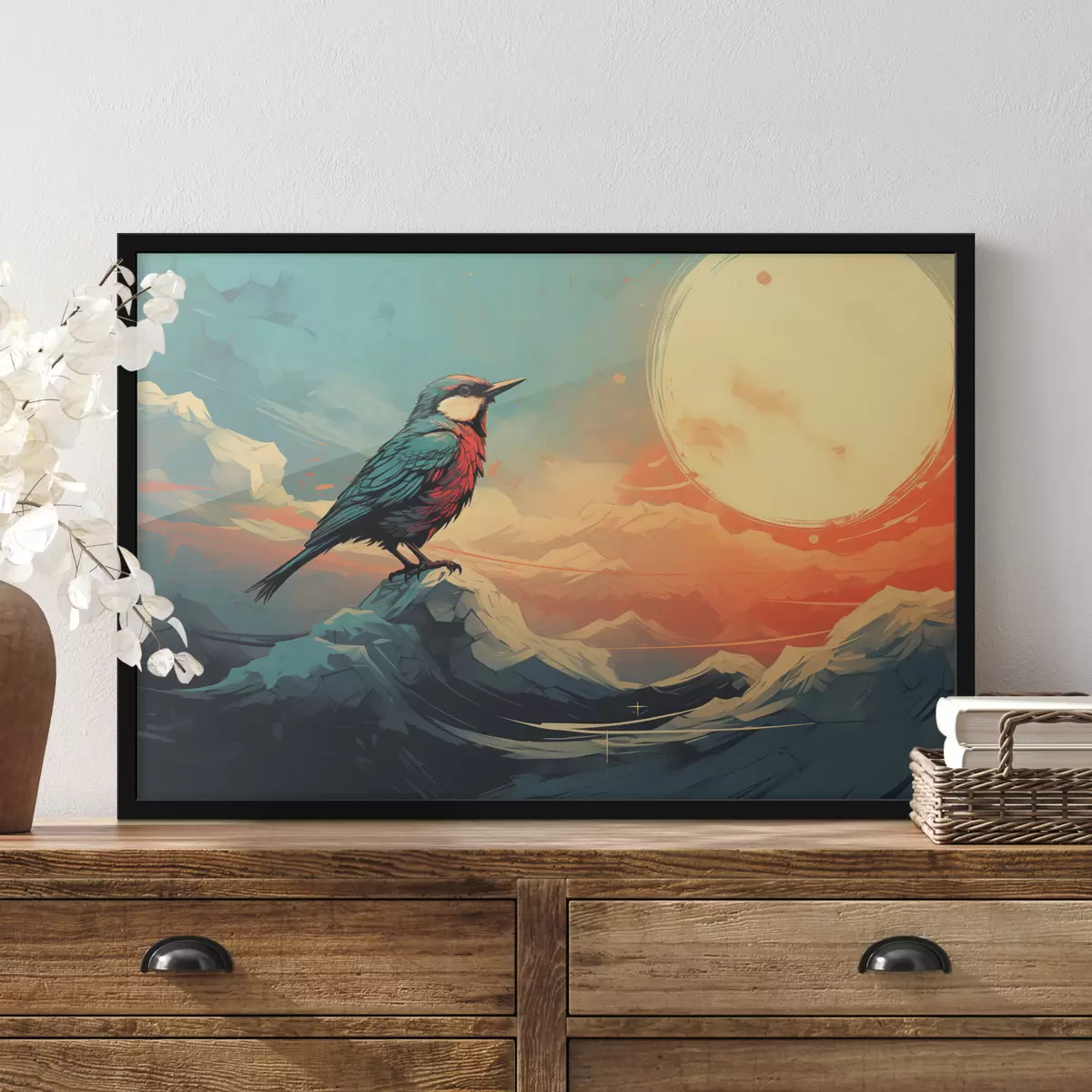 Poster Paesaggio artistico con uccello e cielo vibrante f45060