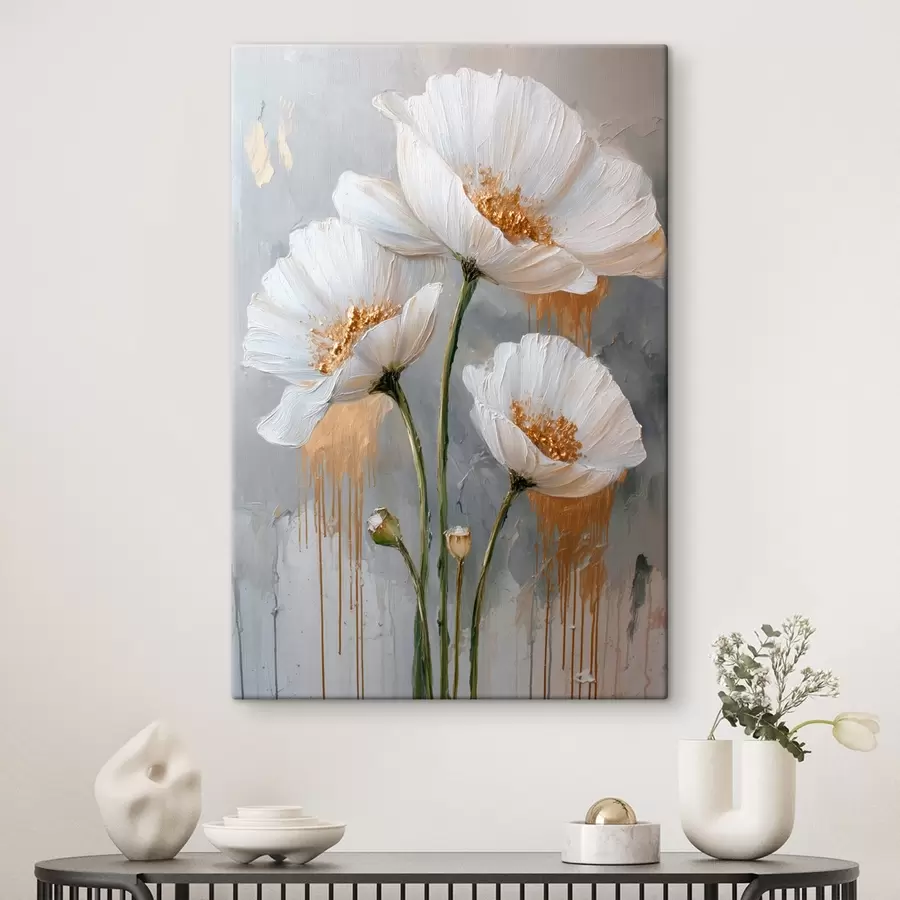 carta da parati Margherite bianche: pittura volumetrica su sfondo blu nr. s45240