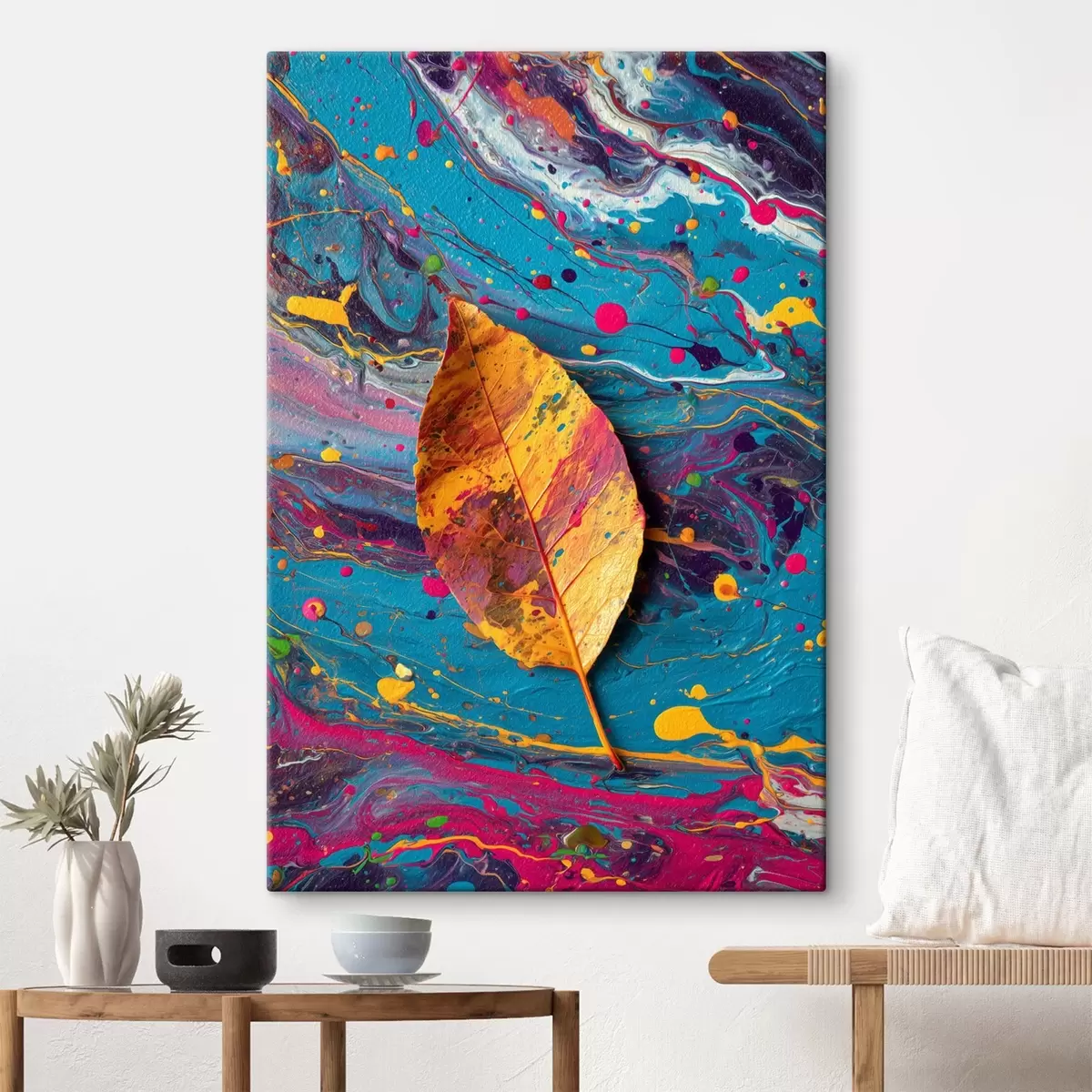 carta da parati Foglia luminosa su sfondo colorato: composizione astratta nr. s45245