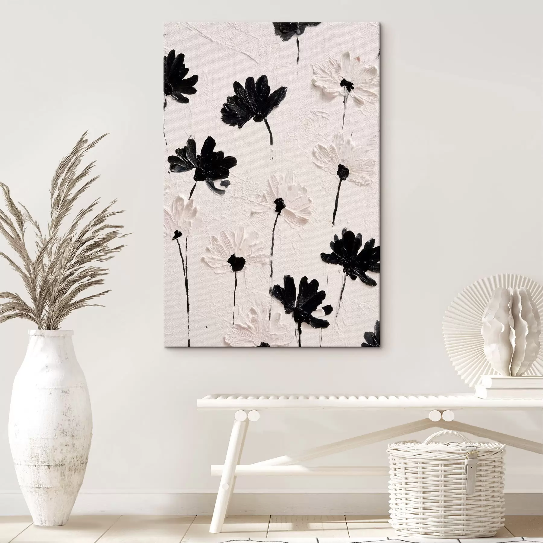 carta da parati Fiori volumetrici: composizione a impasto in toni monocromatici nr. s45247