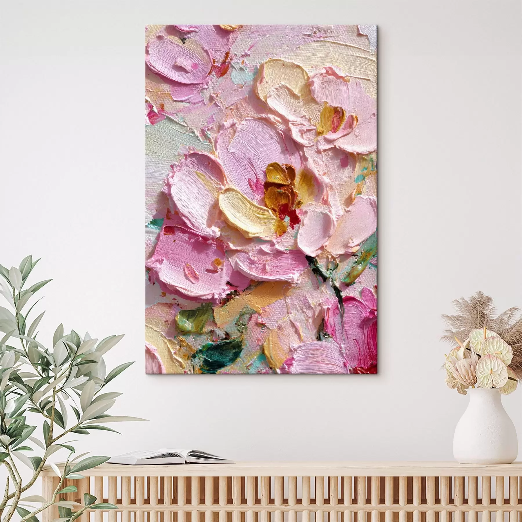 carta da parati Magnolie rosa: pittura materica con pennellate dimensionali nr. s45249