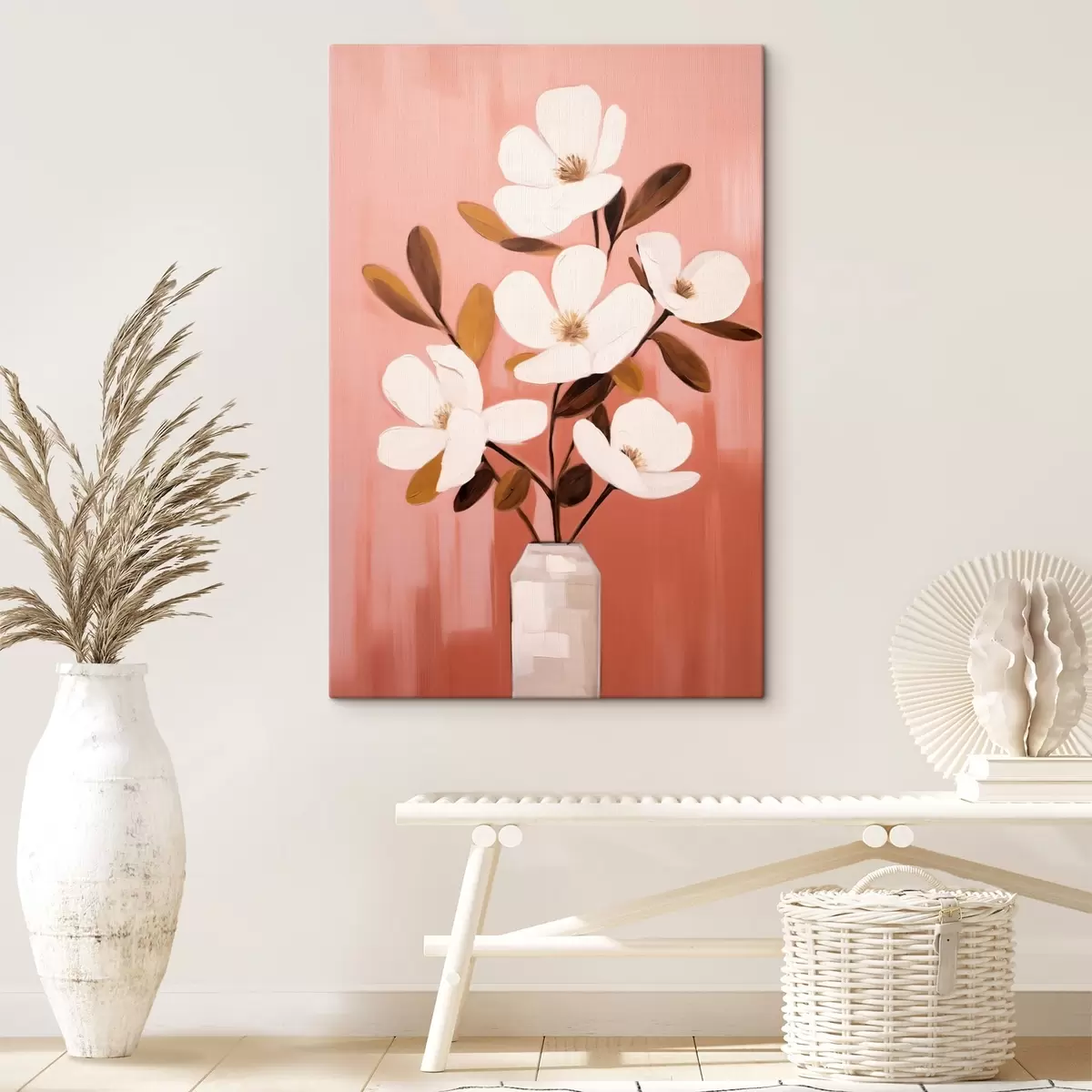 carta da parati Magnolie bianche in un vaso bianco: quadro floreale minimalista nr. s45254