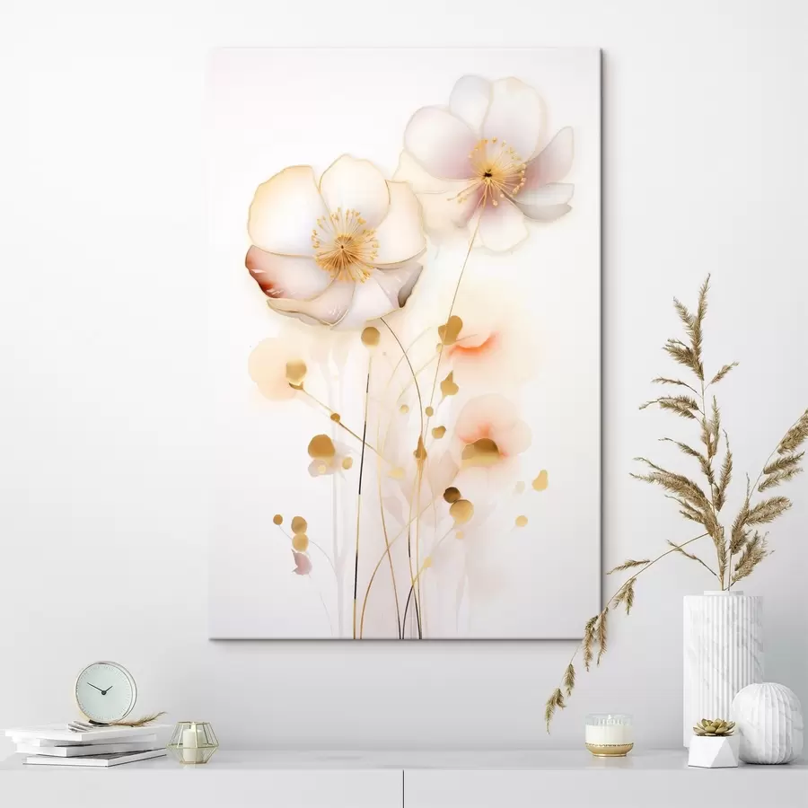 carta da parati Delicati fiori traslucidi in tonalità pastello su sfondo bianco nr. s45259