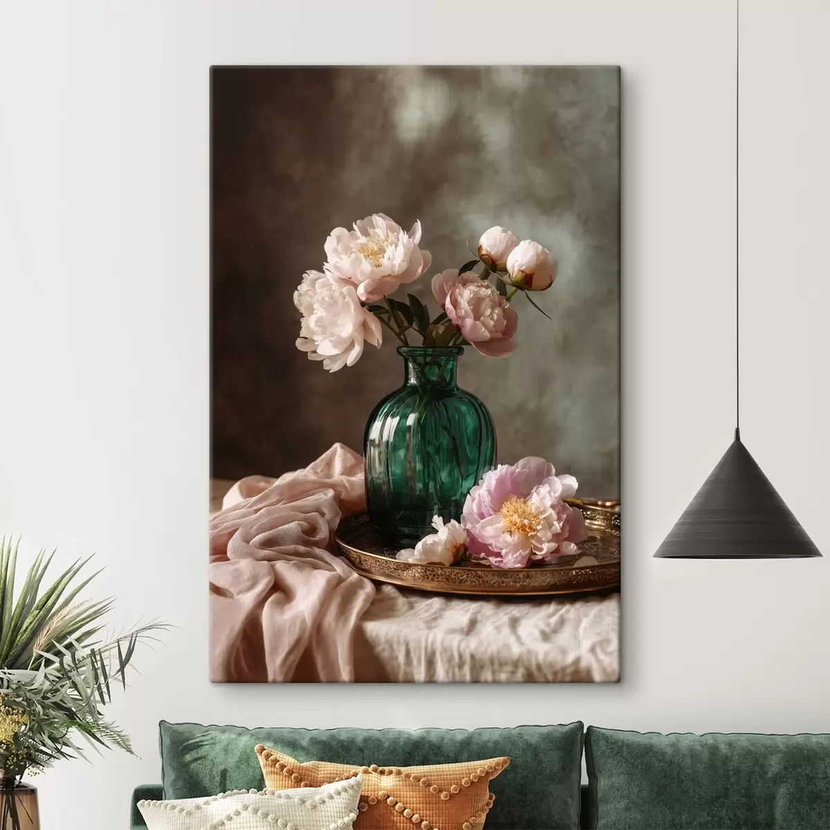 carta da parati Delicate peonie rosa in un vaso color smeraldo nr. s45261