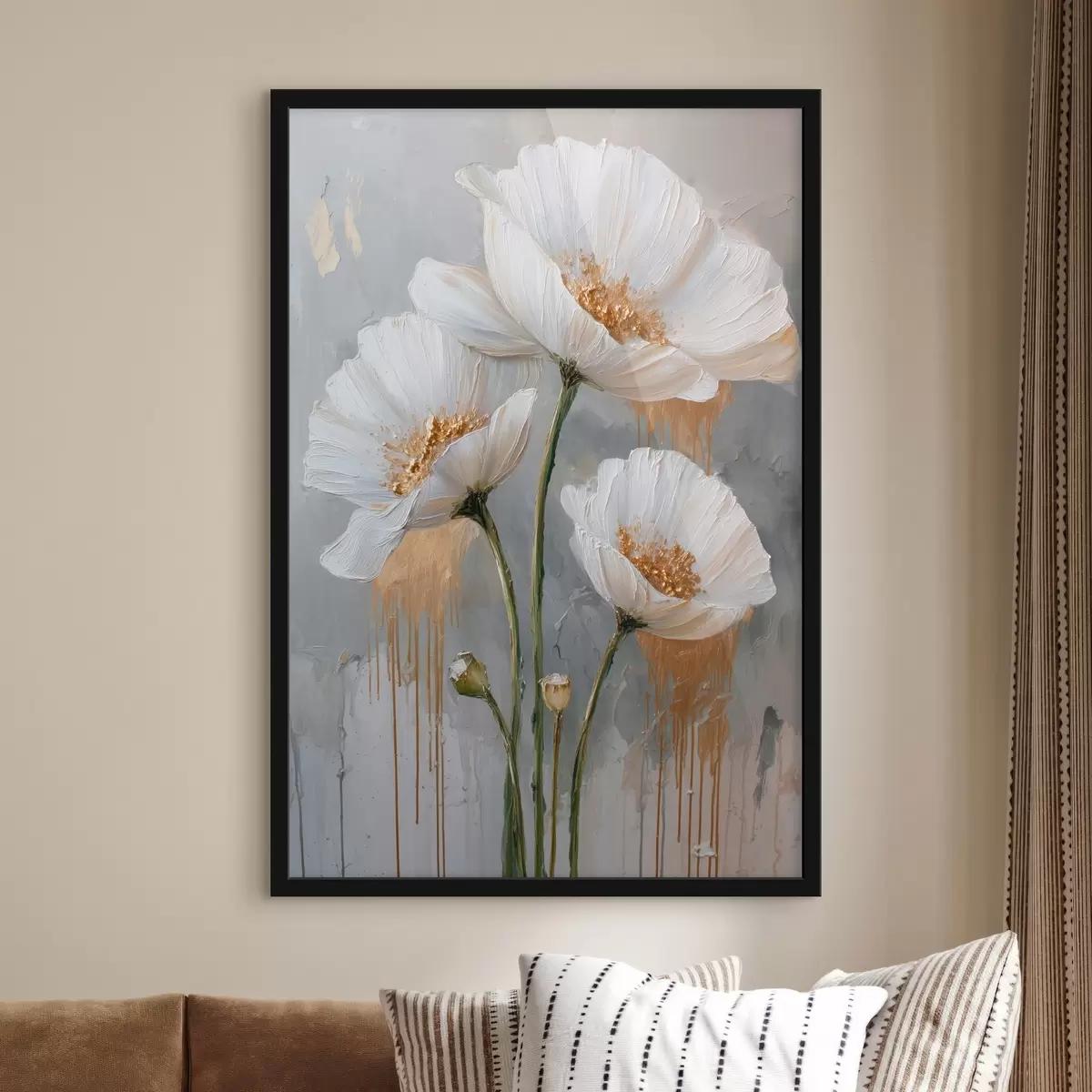 Poster Margherite bianche: pittura volumetrica su sfondo blu f45240