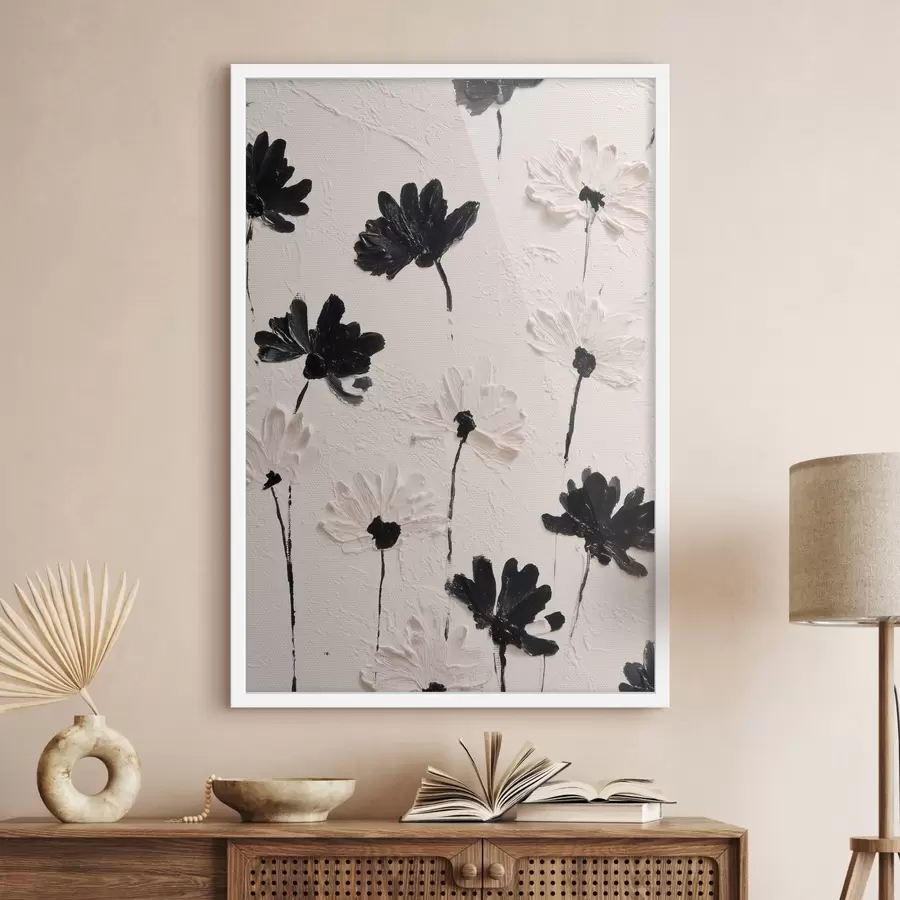 carta da parati Fiori volumetrici: composizione a impasto in toni monocromatici nr. f45247