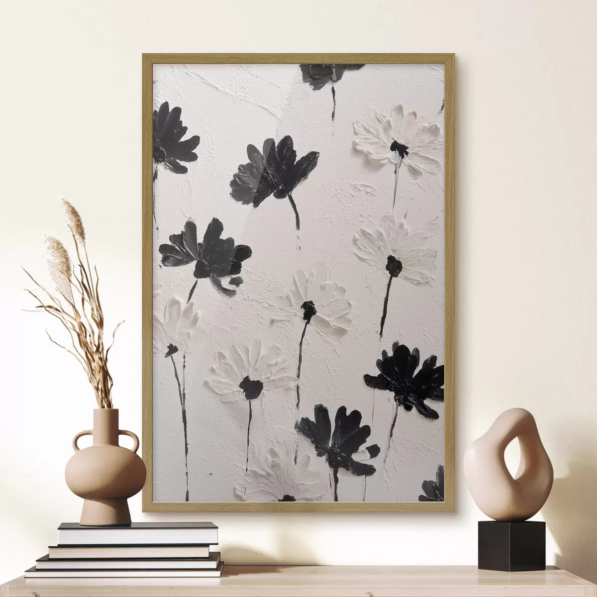 Poster Fiori volumetrici: composizione a impasto in toni monocromatici f45247