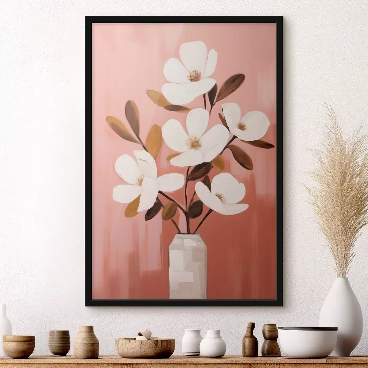 Poster Magnolie bianche in un vaso bianco: quadro floreale minimalista f45254