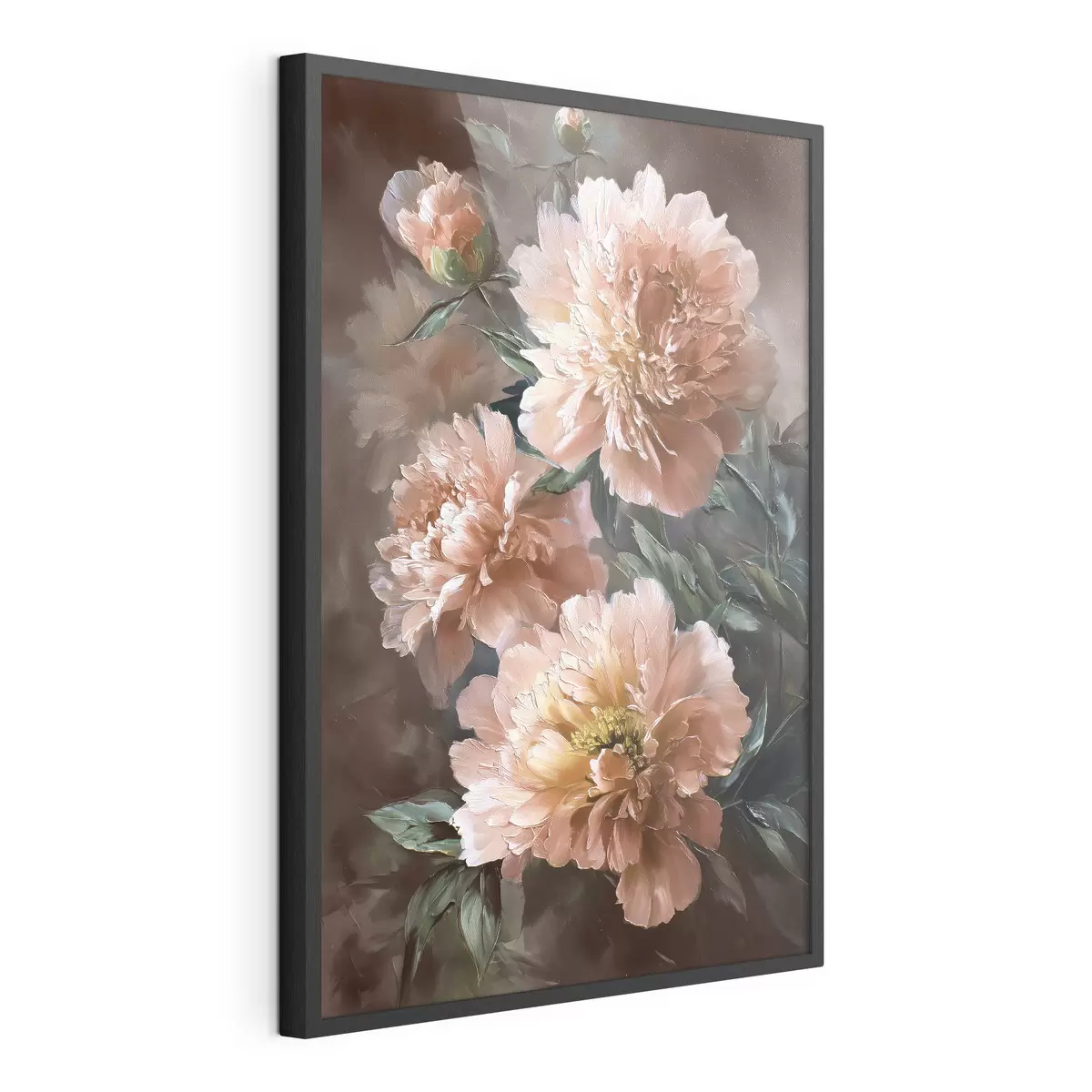 Poster Peonie rosa su uno sfondo dai toni caldi in stile pennellato f45260