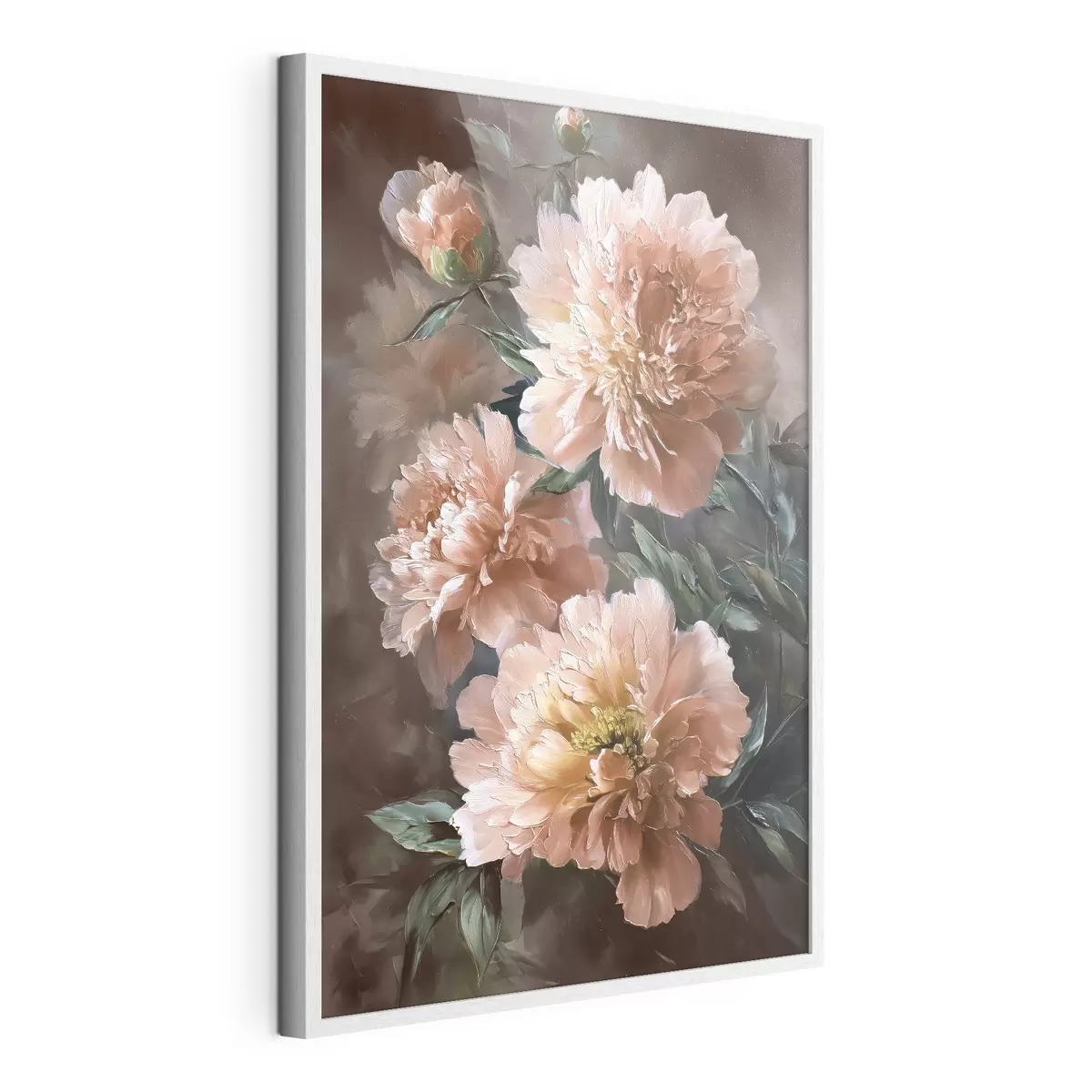 Poster Peonie rosa su uno sfondo dai toni caldi in stile pennellato f45260