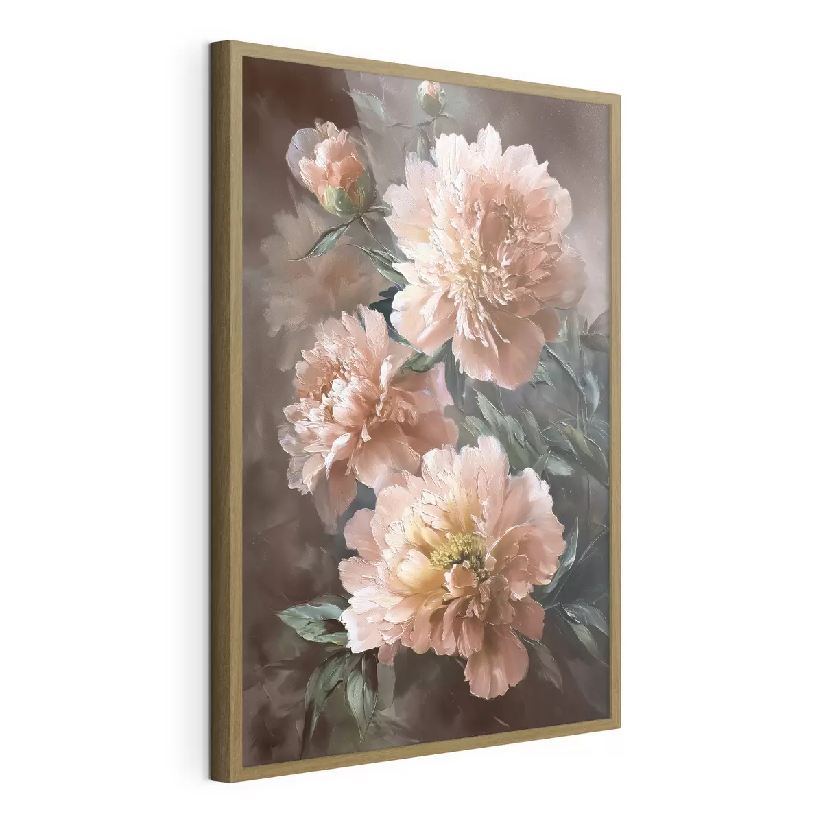Poster Peonie rosa su uno sfondo dai toni caldi in stile pennellato f45260