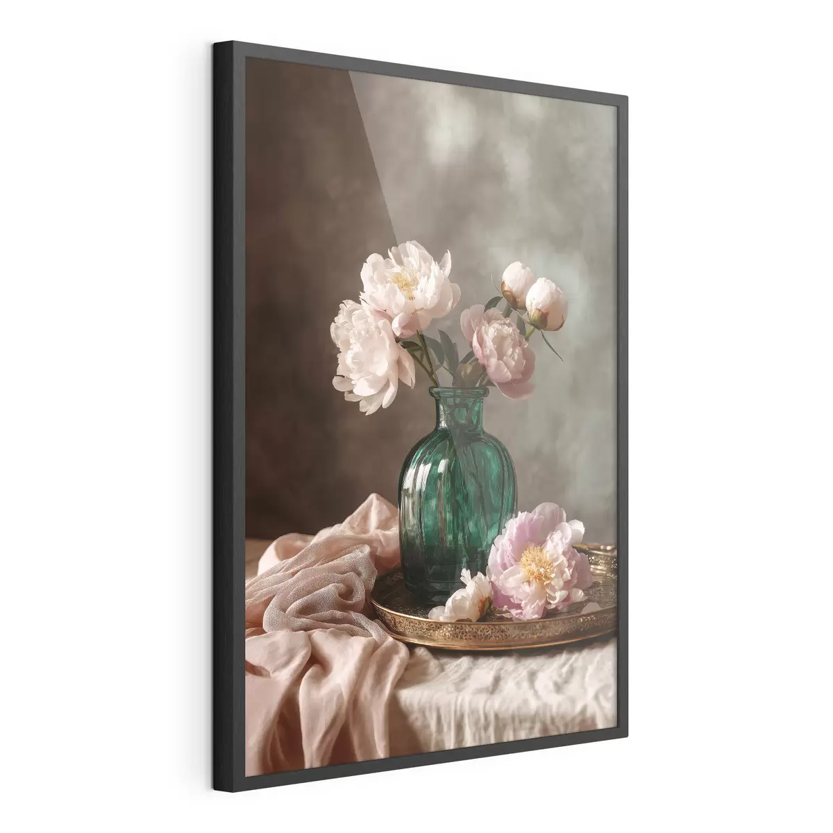 Poster Delicate peonie rosa in un vaso color smeraldo f45261