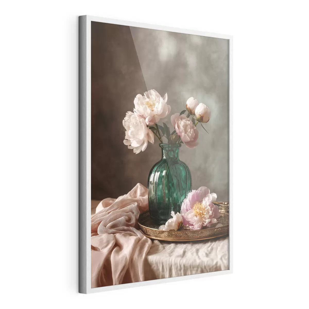 Poster Delicate peonie rosa in un vaso color smeraldo f45261