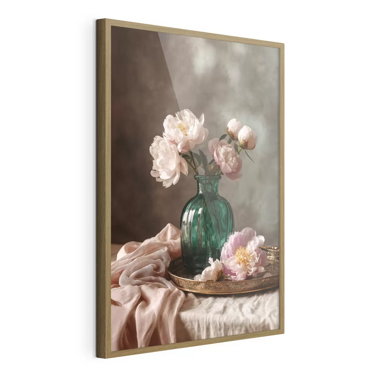 Poster Delicate peonie rosa in un vaso color smeraldo f45261