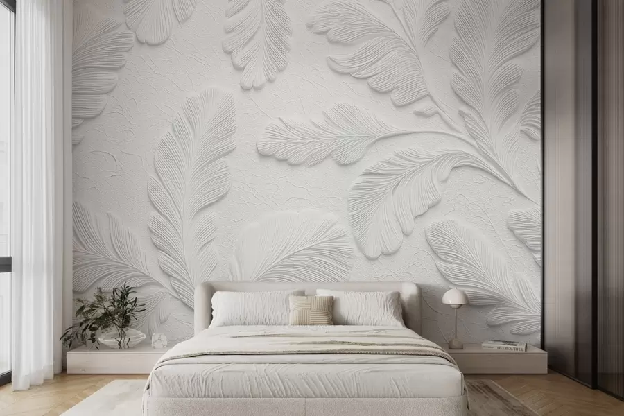 carta da parati Foglie in rilievo in grigio con effetto texture screpolata nr. w09309v1