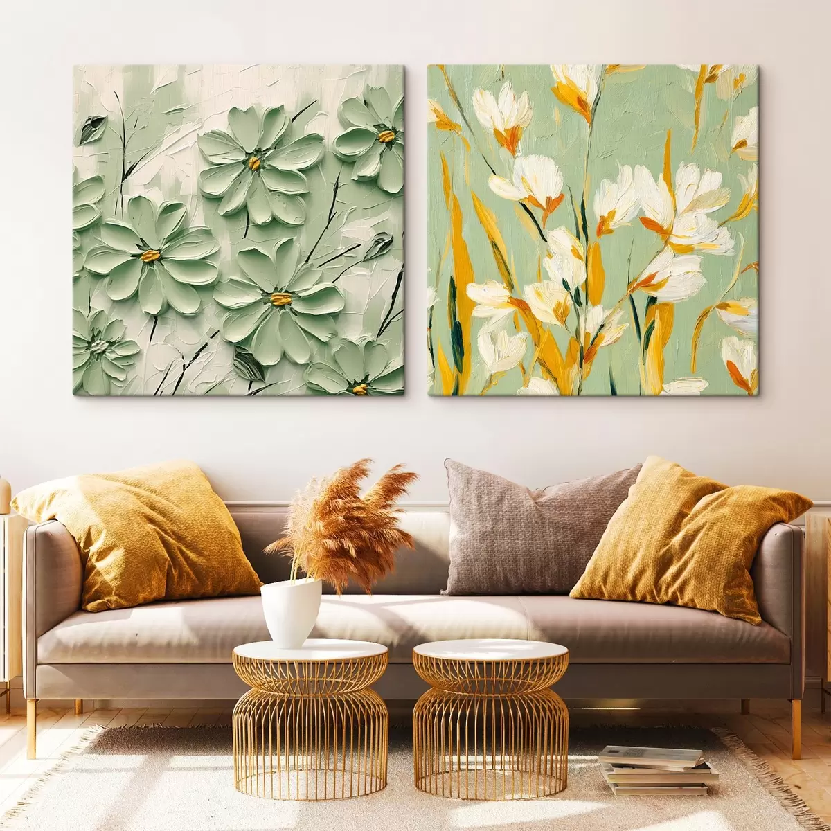 carta da parati Prato fiorito: composizione artistica con fiori volumetrici su sfondo pastello nr. m00567