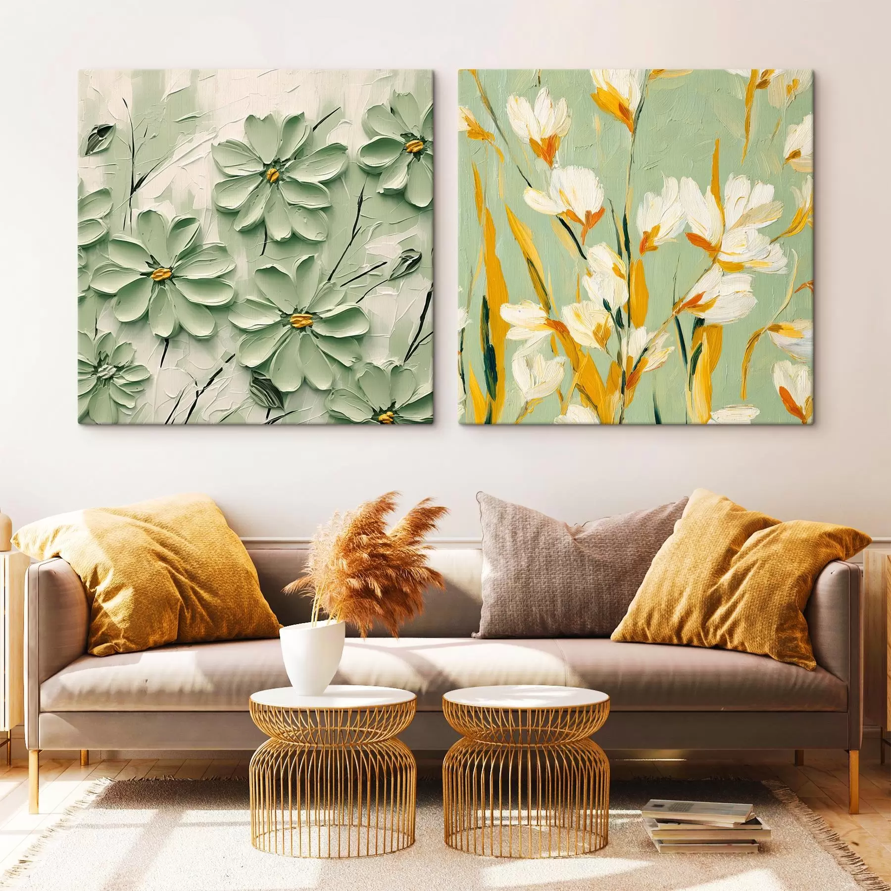 carta da parati Prato fiorito: composizione artistica con fiori volumetrici su sfondo pastello nr. m00567