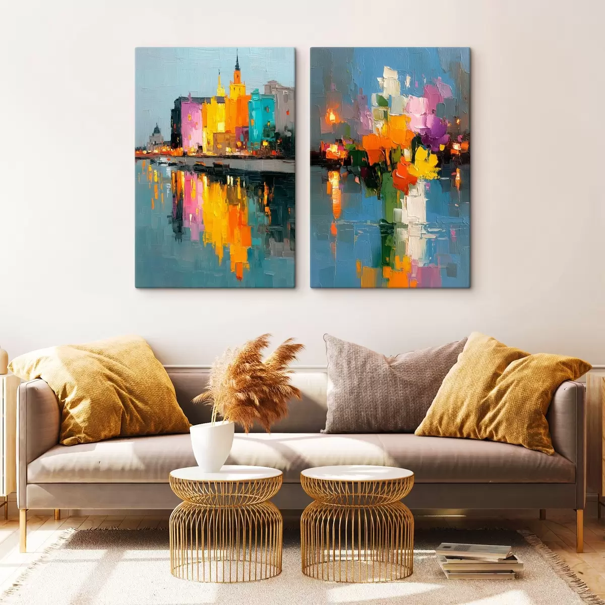 carta da parati Dinamica della città: composizione astratta con riflessi di luci sul fiume nr. m00569