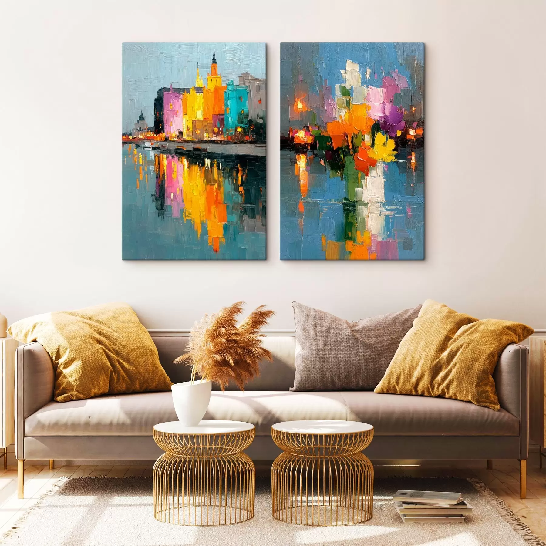 carta da parati Dinamica della città: composizione astratta con riflessi di luci sul fiume nr. m00569