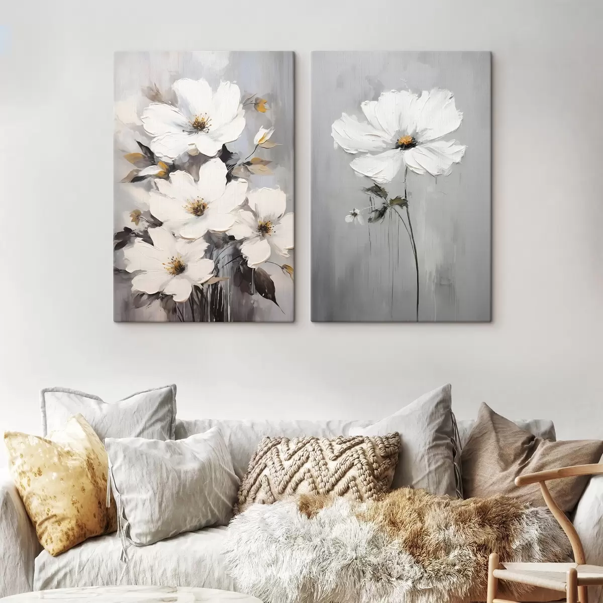 carta da parati Composizione artistica con fiori bianchi e superficie strutturata in stile minimalista nr. m00574